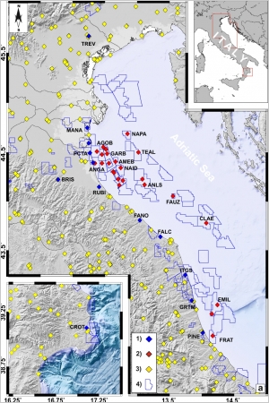Geopositioning time series from offshore platforms in the Adriatic Sea