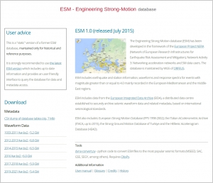 Engineering Strong Motion Database (ESM), version 1.0