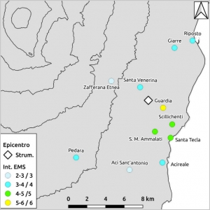 Rilievo macrosismico del terremoto del  18/05/2023 - ore 3:22 locali  Guardia (Etna), gruppo QUEST